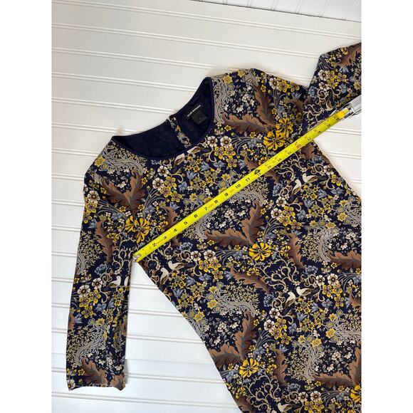 Club Monaco Silk Bird & Floral Print Mini Dress Blue & Tan Summer Womens Size 0 - Picture 2 of 7